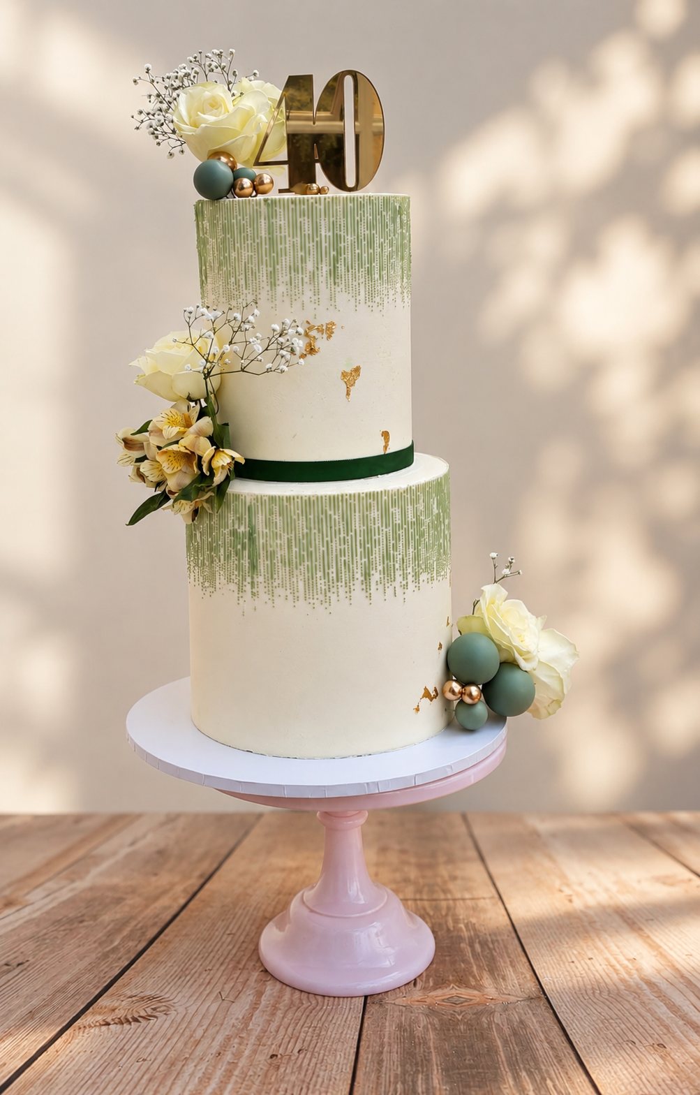Emerald fortieth birthday milestone cake by Thistleberry Cake Studio